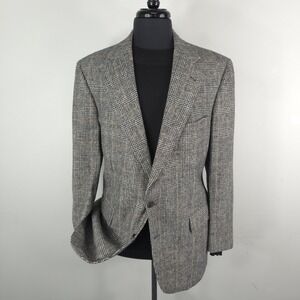 Vintage Jos A Bank Blazer Mens 44R Gray Camel Hair Wool Plaid Sport Coat Jacket